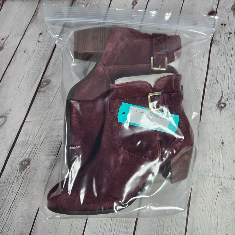 Diba Sleek‎ Bootie Burgundy Suede Leather Ankle Boots Block Heel Size 10